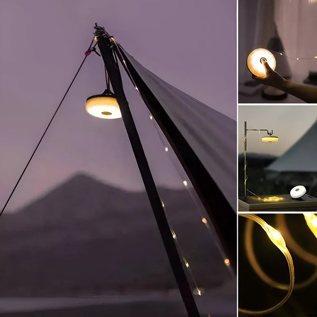 FlexiShine Bärbar LED-Camping-ljusslinga – Vattentät, USB-uppladdningsbar, 10m Ljusremsa för utomhusäventyr Carvallo