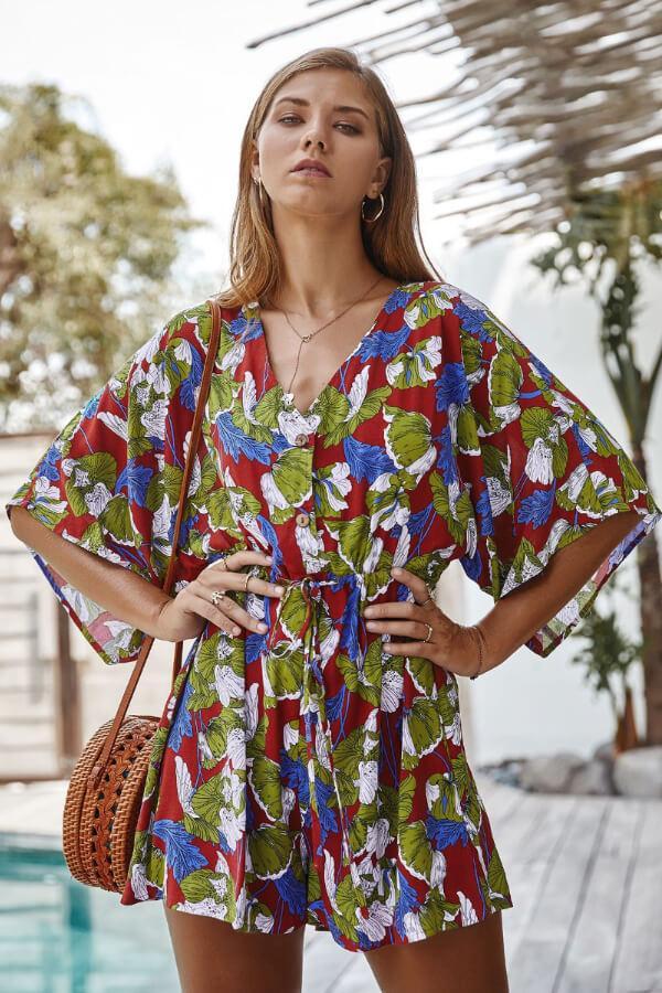 Dam Jumpsuit Blommönster Lätt Polyester Elegant Hemnix