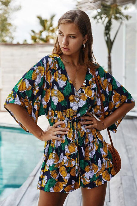 Dam Jumpsuit Blommönster Lätt Polyester Elegant Hemnix