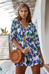 Dam Jumpsuit Blommönster Lätt Polyester Elegant-Kvinnors byxdresser-Hemnix-Blå-XS-Hemnix