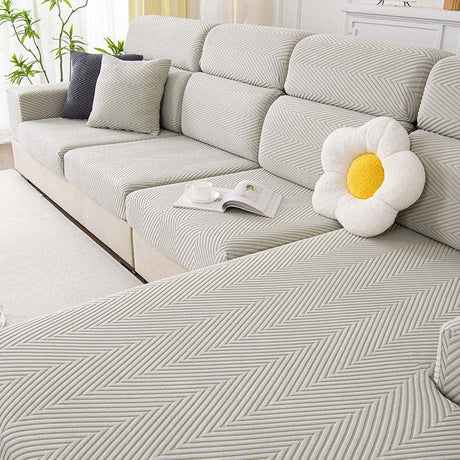 Helt Omsluten Fiskbenssoffa Täckning i Hållbar Chenille Carvallo