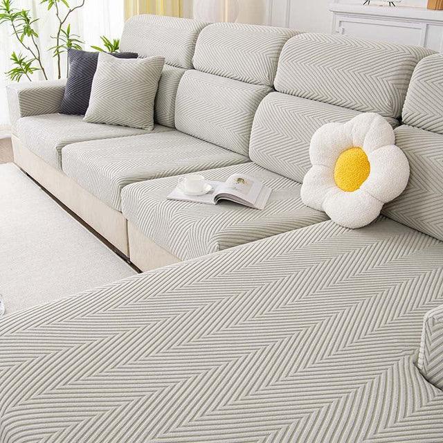 Helt Omsluten Fiskbenssoffa Täckning i Hållbar Chenille Carvallo