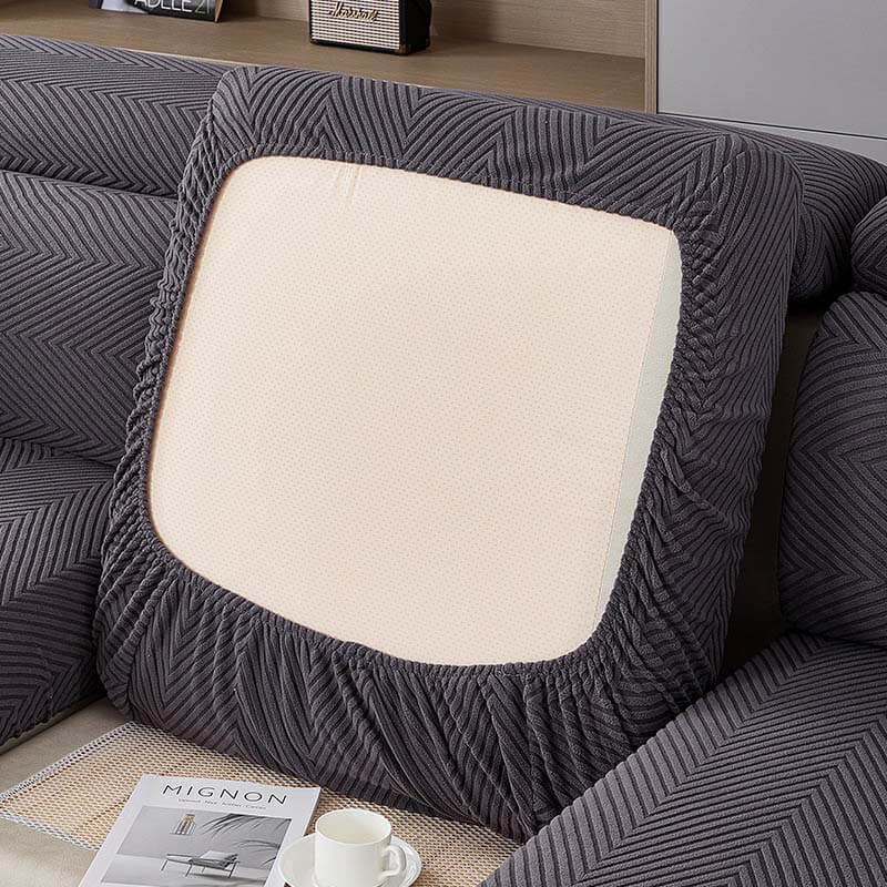 Helt Omsluten Fiskbenssoffa Täckning i Hållbar Chenille Carvallo