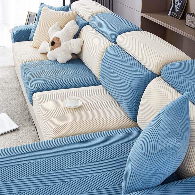 Helt Omsluten Fiskbenssoffa Täckning i Hållbar Chenille Carvallo