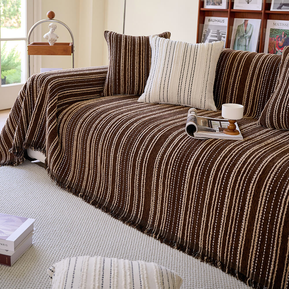 Årsbädd Striped Tassels Chenille Hållbar Sofföverdrag Carvallo