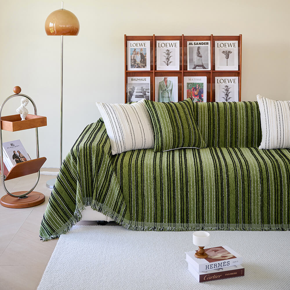 Årsbädd Striped Tassels Chenille Hållbar Sofföverdrag Carvallo