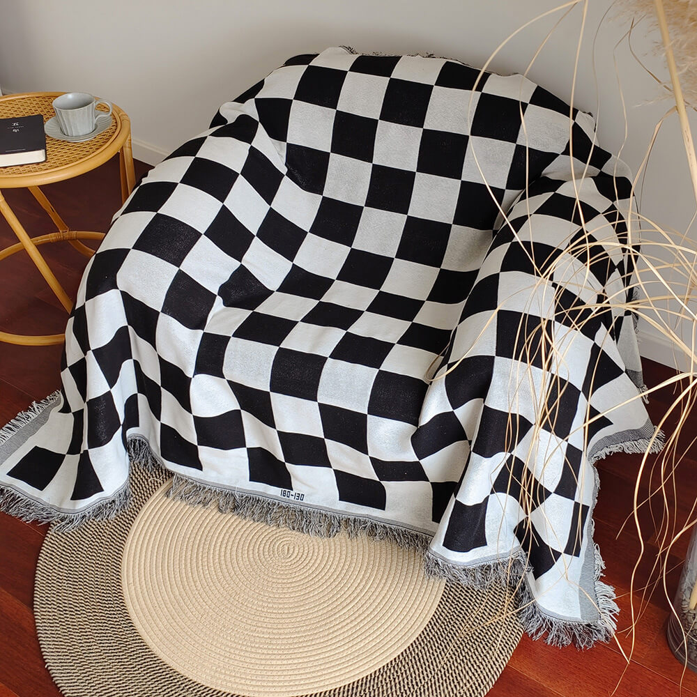 Färgblock Rutan Franj Trim Soffa Filt Täckning Carvallo