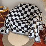 Färgblock Rutan Franj Trim Soffa Filt Täckning Carvallo