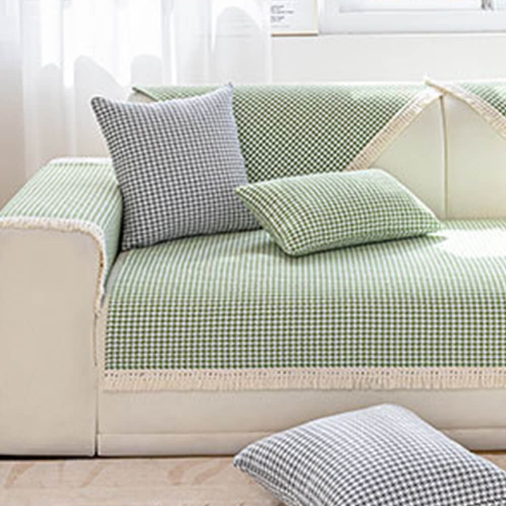 Houndstooth-mönster Elegant Fringed Mjuk Bomulls-linne Sofföverdrag Carvallo