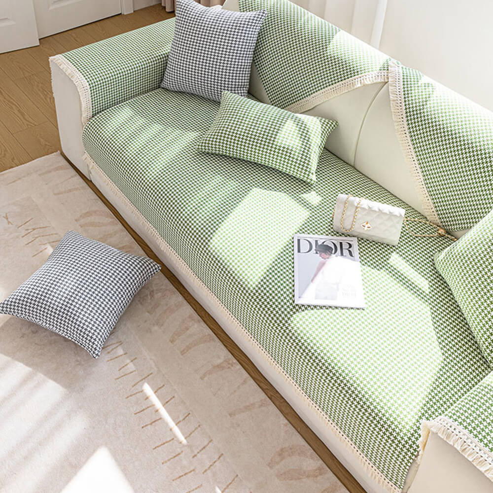 Houndstooth-mönster Elegant Fringed Mjuk Bomulls-linne Sofföverdrag Carvallo