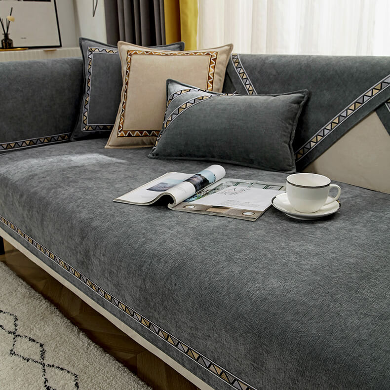 Geometrisk Dekor Enfärgad Chenille Halkfri Sofföverdrag Carvallo