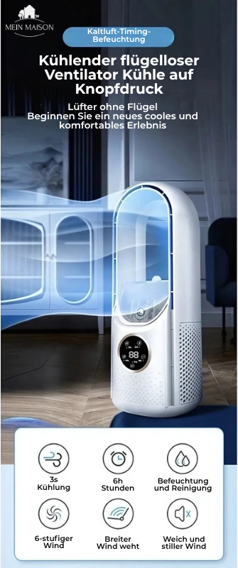 Carvallo Luftkylare | Bladeless USB-fläkt | 6 Steg | Tyst & Med Timer | Luftrenare Carvallo