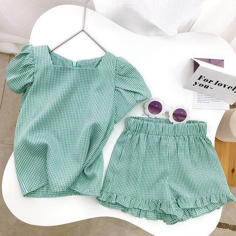 Set med casual skjorta och shorts för barn-Clothes for women-Hemnix-Grön 2-2T-Hemnix