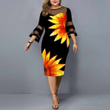 Plus storlek solros print casual klänning-Clothes for women-Hemnix-Gul-L-Hemnix