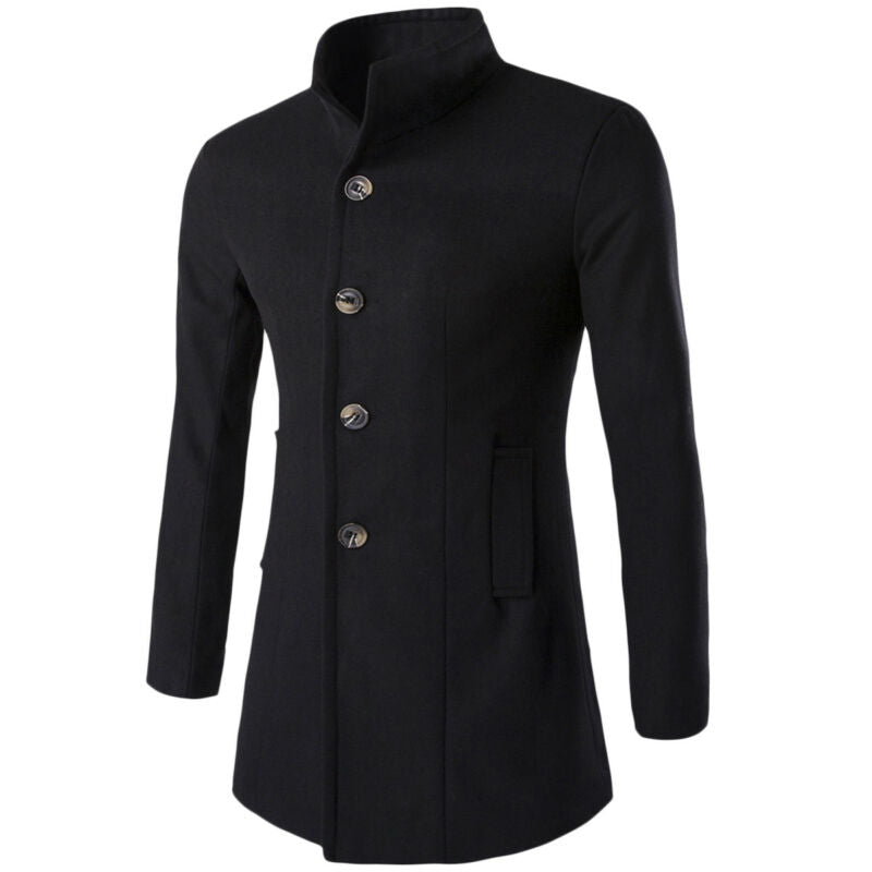 Trenchcoat med stående krage för män-Clothes for Men-Hemnix-Svart-M-Hemnix