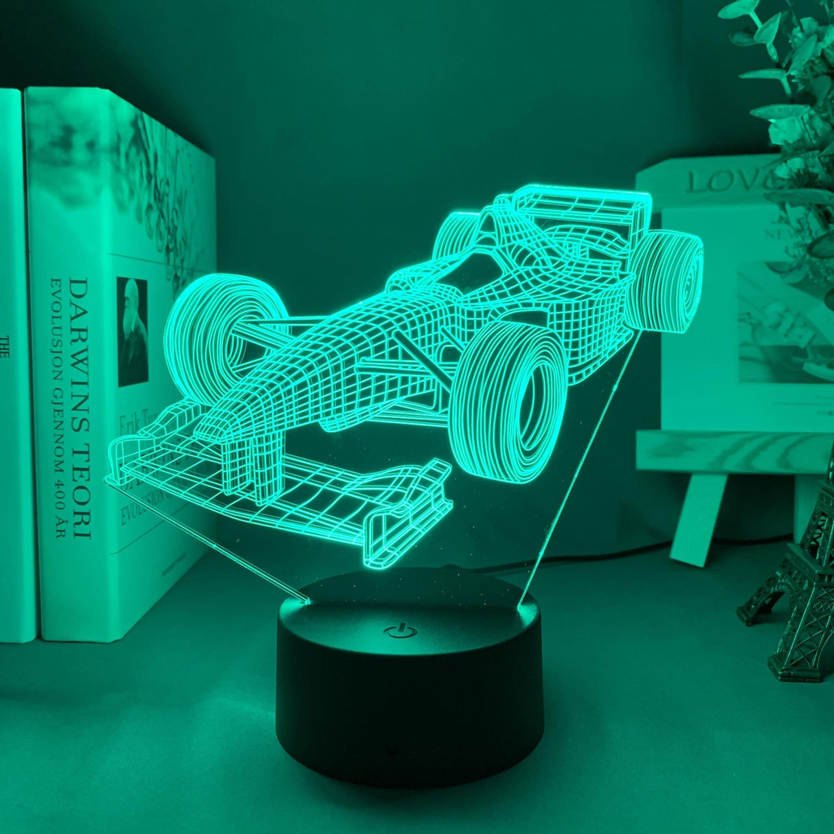 Carvallo – 3D Formel 1-racerbilslampa med 7-färgad LED-läge och platt design Carvallo