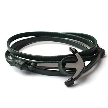 Läder för män med ankare armband-Jewelry for men-Hemnix-Mörkgrön-19cm-Hemnix