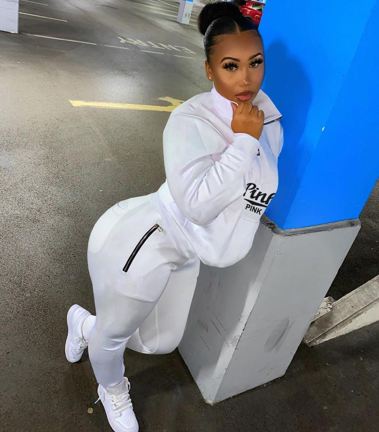 Rosa Letter Print Träningsoverall-Clothes for women-Hemnix-Hemnix