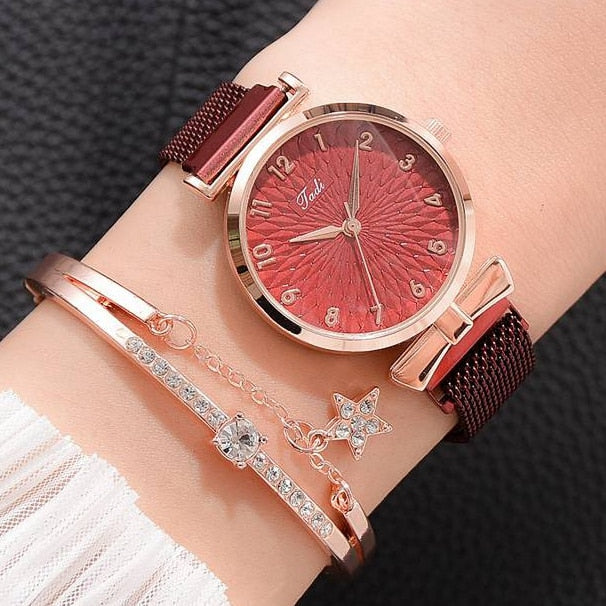 Klocka med magnetiskt band-Watches for Women-Hemnix-Magnet Red Set-Hemnix