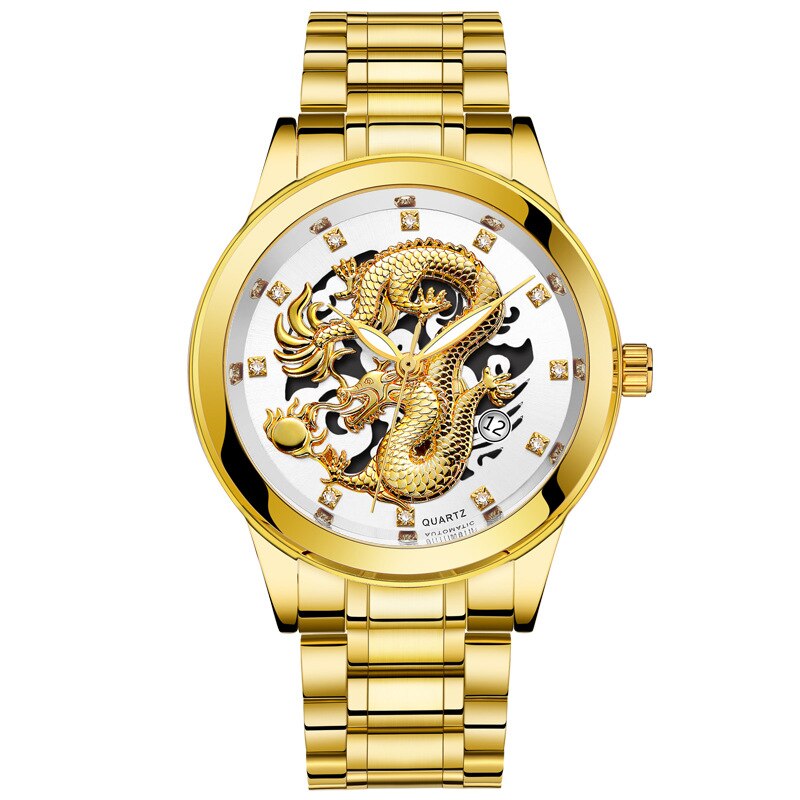 Ultratunn Golden Dragon Klocka-Watches for men-Hemnix-Guld Silver-Hemnix
