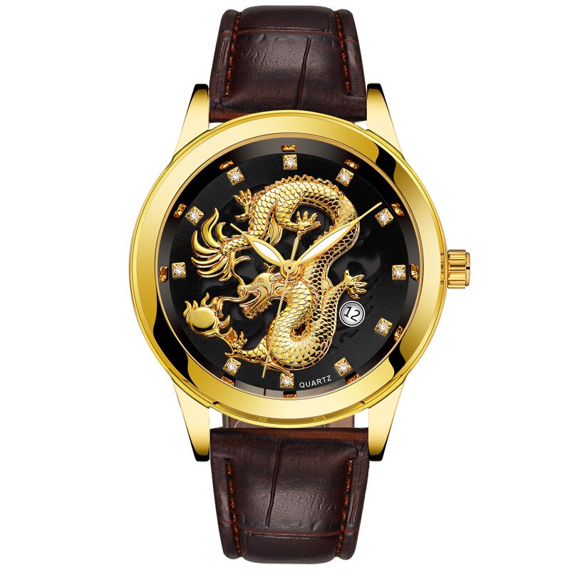 Ultratunn Golden Dragon Klocka-Watches for men-Hemnix-Svart läder-Hemnix