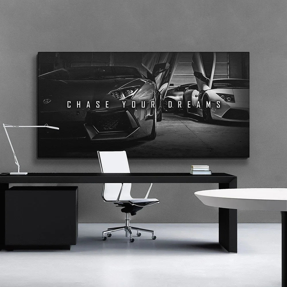 Chase Your Dream – Motivationsposter med Lyxig Sportbil på Canvas Hemnix