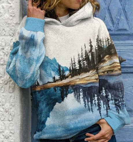 Natural Mountain tryckt tröja-Clothes for women-Hemnix-Vit-S-Hemnix