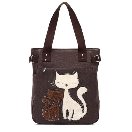 Katt broderi Canvas väska-Accessories-Bellasverige-Kaffe-Hemnix