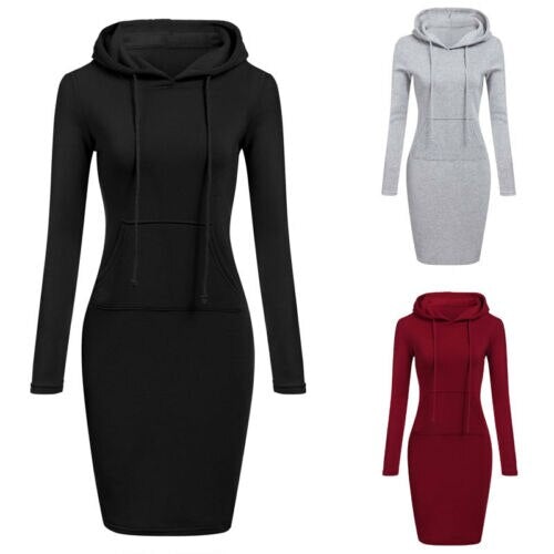 Slim Pullover Hoodie Klänning-Clothes for women-Hemnix-Hemnix