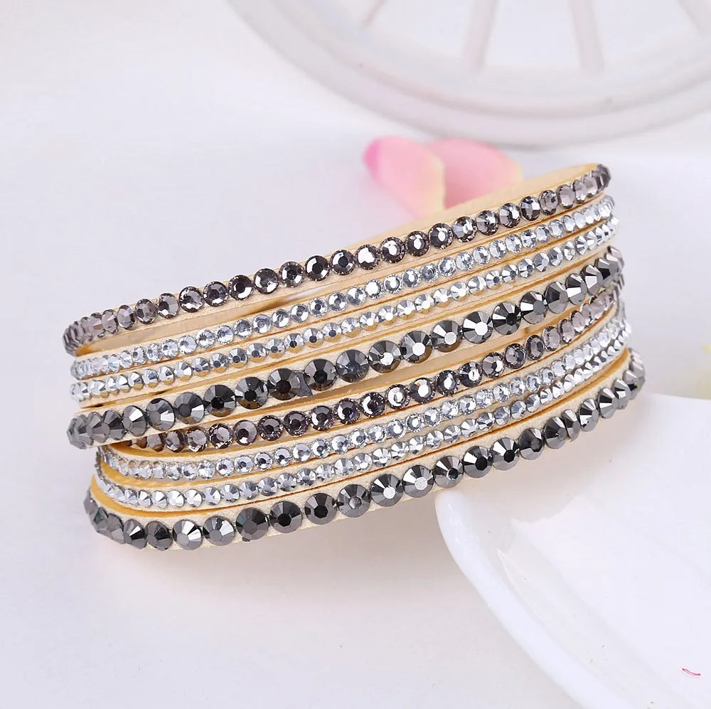 Crystal Wrap Armband | Flerlagers Rhinestone Läder Accessoar Carvallo
