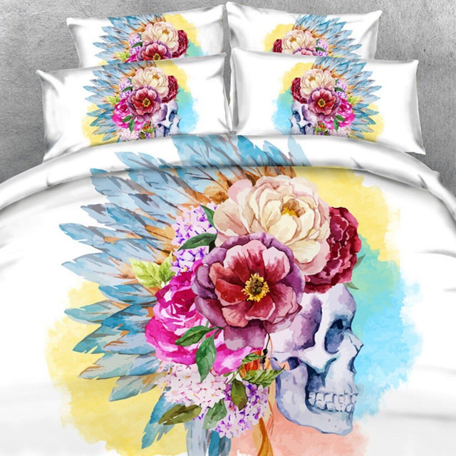 Sängkläder med blomma och dödskalle-Home-Hemnix-Hemnix