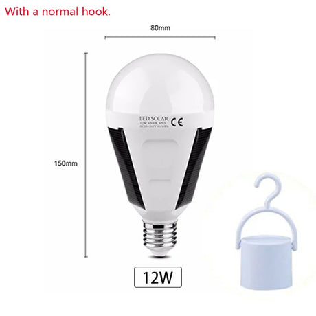 Carvallo Solar LED-lampa med E27-fattning | 7W/12W | Uppladdningsbar & Vattentålig | För Camping, Trädgård & Nödbelysning Carvallo