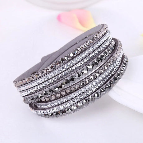 Crystal Wrap Armband | Flerlagers Rhinestone Läder Accessoar Carvallo