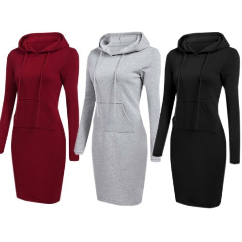 Slim Pullover Hoodie Klänning-Clothes for women-Hemnix-Hemnix