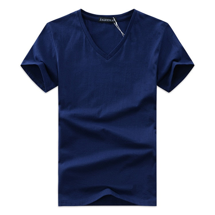 Men's Slim Fit V-Neck T-shirt-Clothes for Men-Hemnix-Marinblått-S-Hemnix