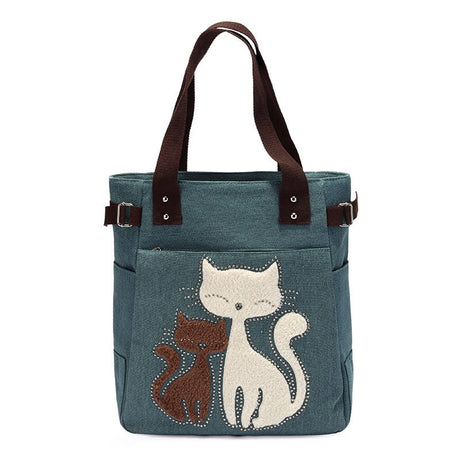 Katt broderi Canvas väska-Accessories-Bellasverige-Grön-Hemnix