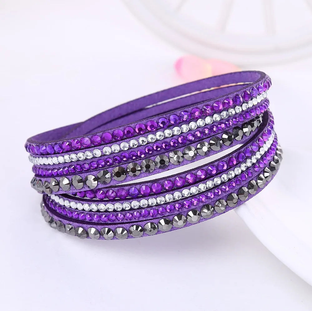 Crystal Wrap Armband | Flerlagers Rhinestone Läder Accessoar Carvallo