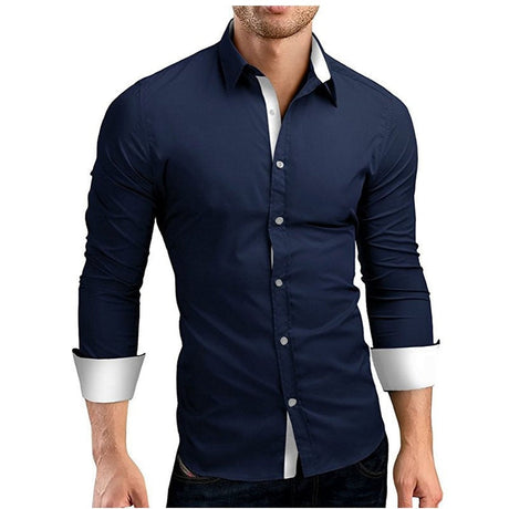 Män Slim Fit långa ärmar-Clothes for Men-Hemnix-Marinblå-M-Hemnix