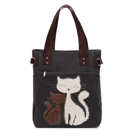 Katt broderi Canvas väska-Accessories-Bellasverige-Svart-Hemnix