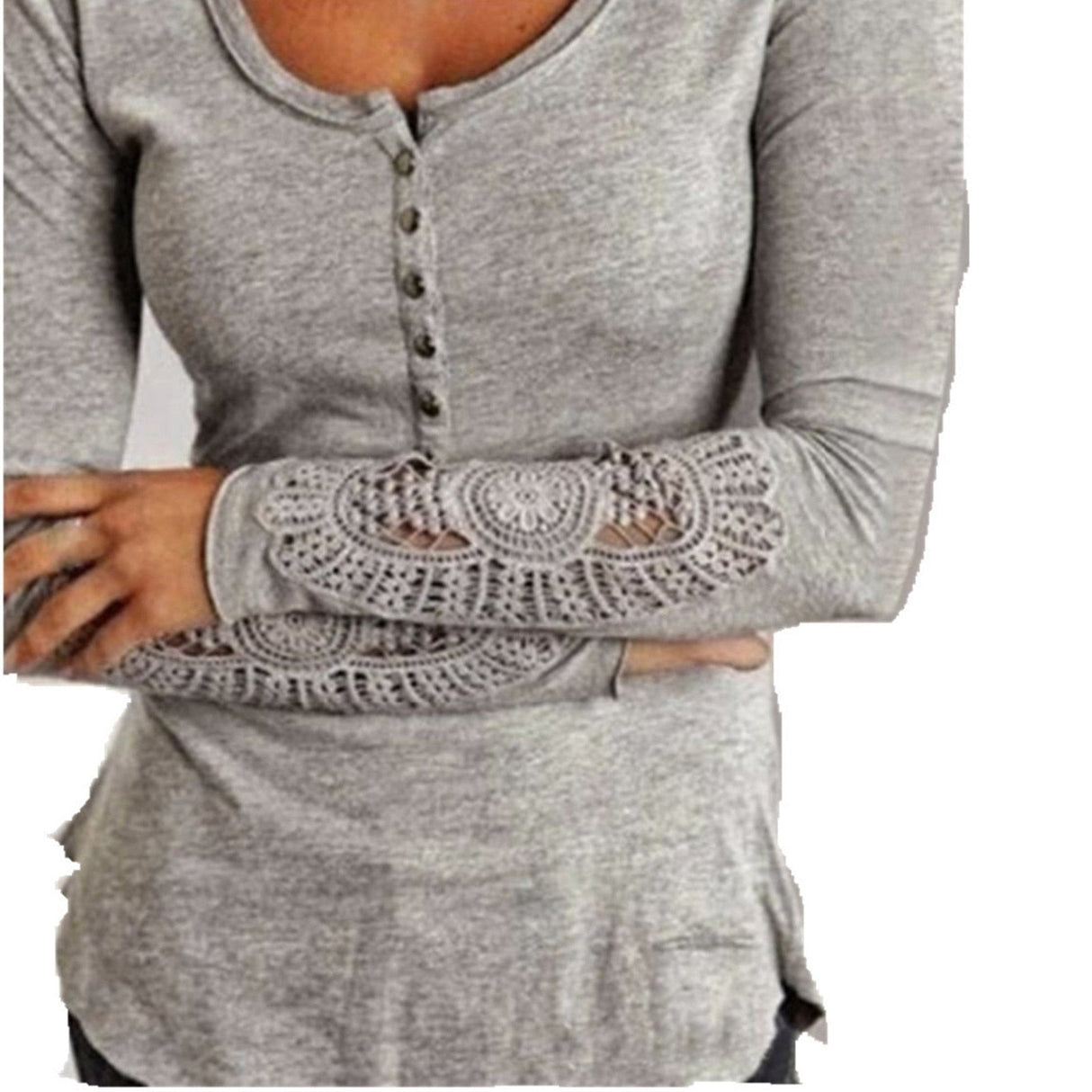 Spets långärmad skjorta-Clothes for women-Hemnix-Grå-S-Hemnix