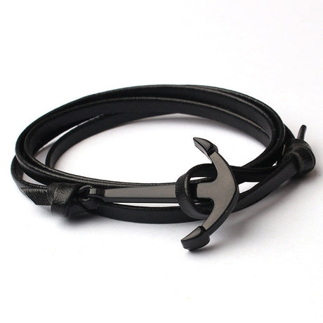 Läder för män med ankare armband-Jewelry for men-Hemnix-Svart-19cm-Hemnix