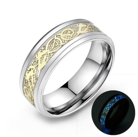 Lysande keltisk drake ring-Jewelry for men-Hemnix-16.5 mm-Guld Blå-Hemnix