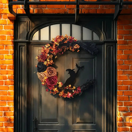 Mystic Moon Witch Wreath – Förtrollad blommig Halloween-dörrhänge MILA Sverige
