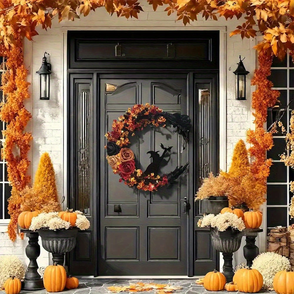 Mystic Moon Witch Wreath – Förtrollad blommig Halloween-dörrhänge MILA Sverige