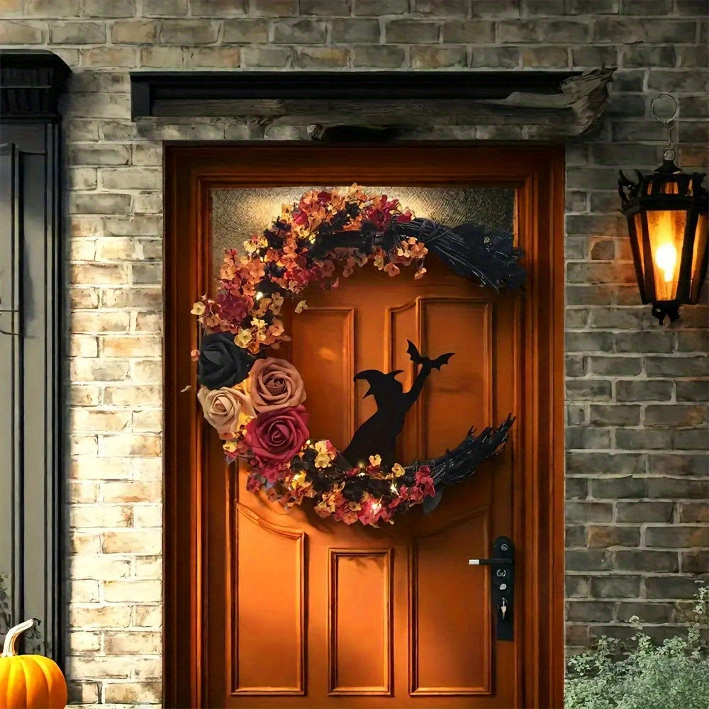 Mystic Moon Witch Wreath – Förtrollad blommig Halloween-dörrhänge MILA Sverige