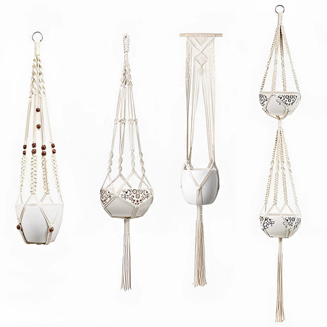 Handgjorda Boho Makramee Växthängare Set av 4 – Stilsäkra Inomhus Växtstöd för Vardagsrum och Kök Carvallo