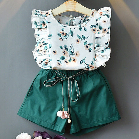 Set med casual skjorta och shorts för barn-Clothes for women-Hemnix-Teal-2T-Hemnix