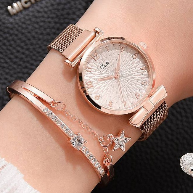 Klocka med magnetiskt band-Watches for Women-Hemnix-Magnet Rose Set-Hemnix