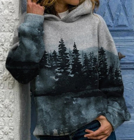 Natural Mountain tryckt tröja-Clothes for women-Hemnix-Hemnix