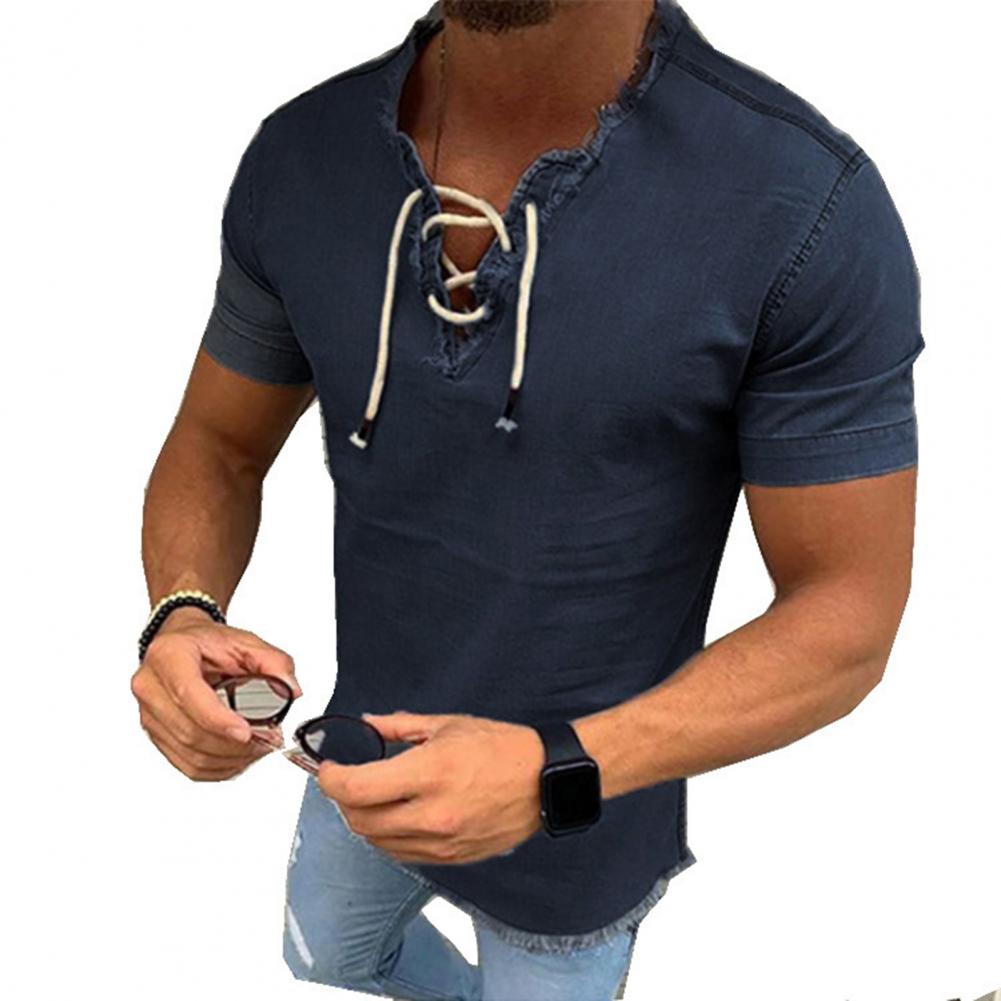 T-shirt med snörning för män-Clothes for Men-Hemnix-Svart-M-Hemnix